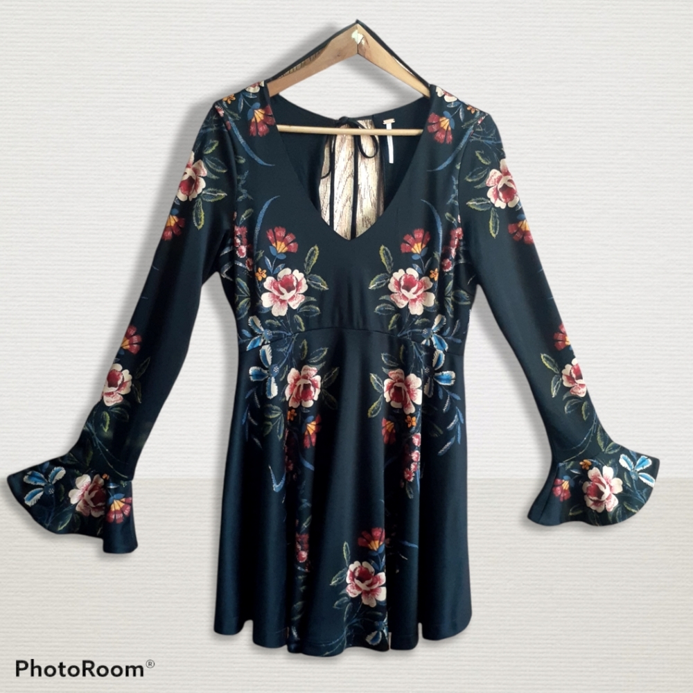 Free People Black Floral Mini Dress